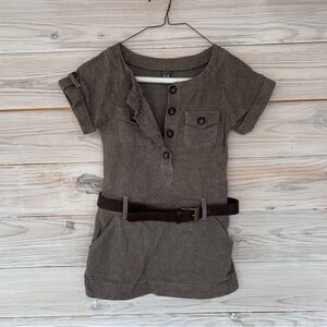 Like new Zara Girls Brown Tweed Belted Dress Size 5-6 Short Sleeve Button Front